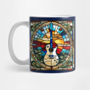 Blue Bordered Guitar Stained Glass Mug